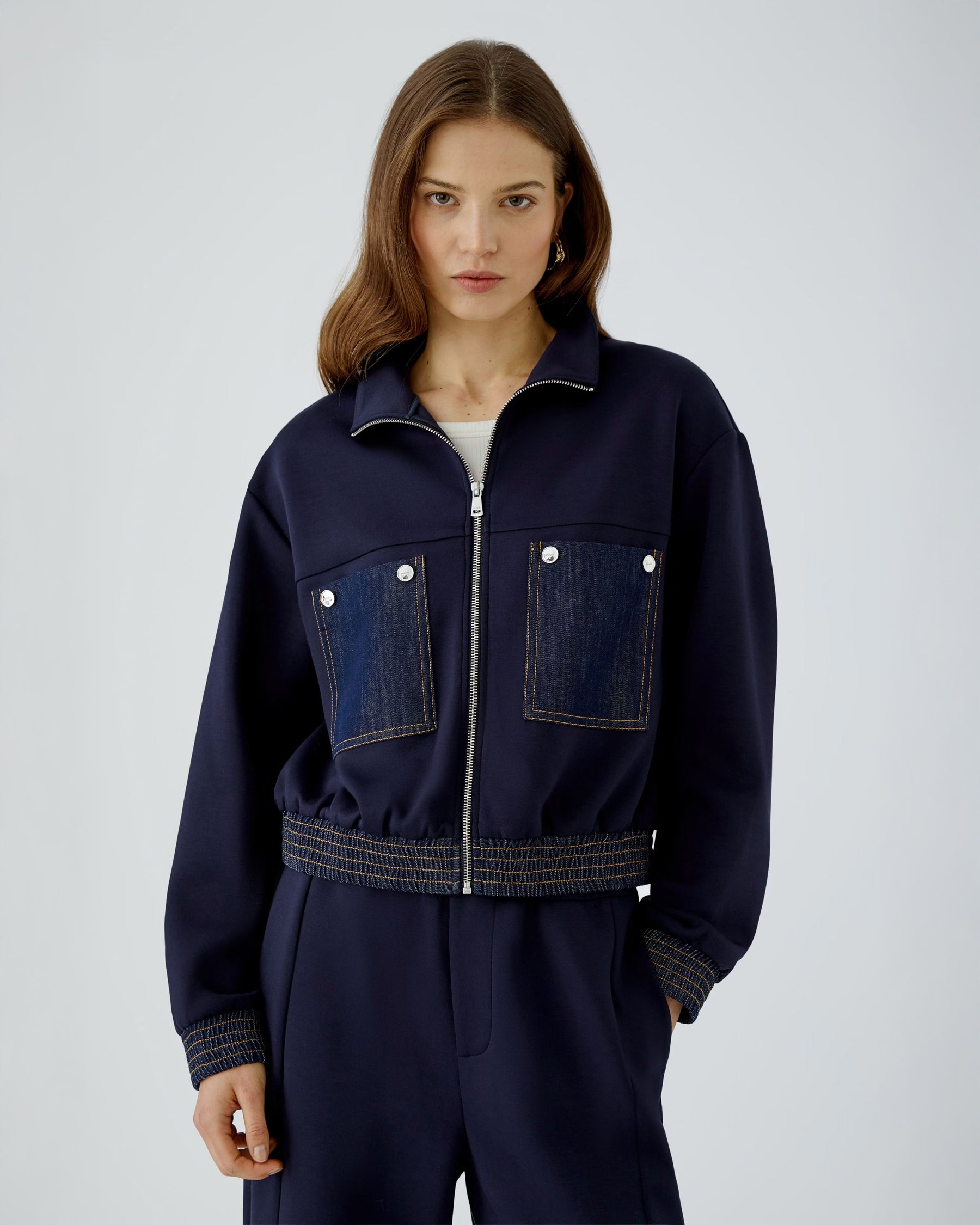 Denim Pocket Zip Jacket - Navy