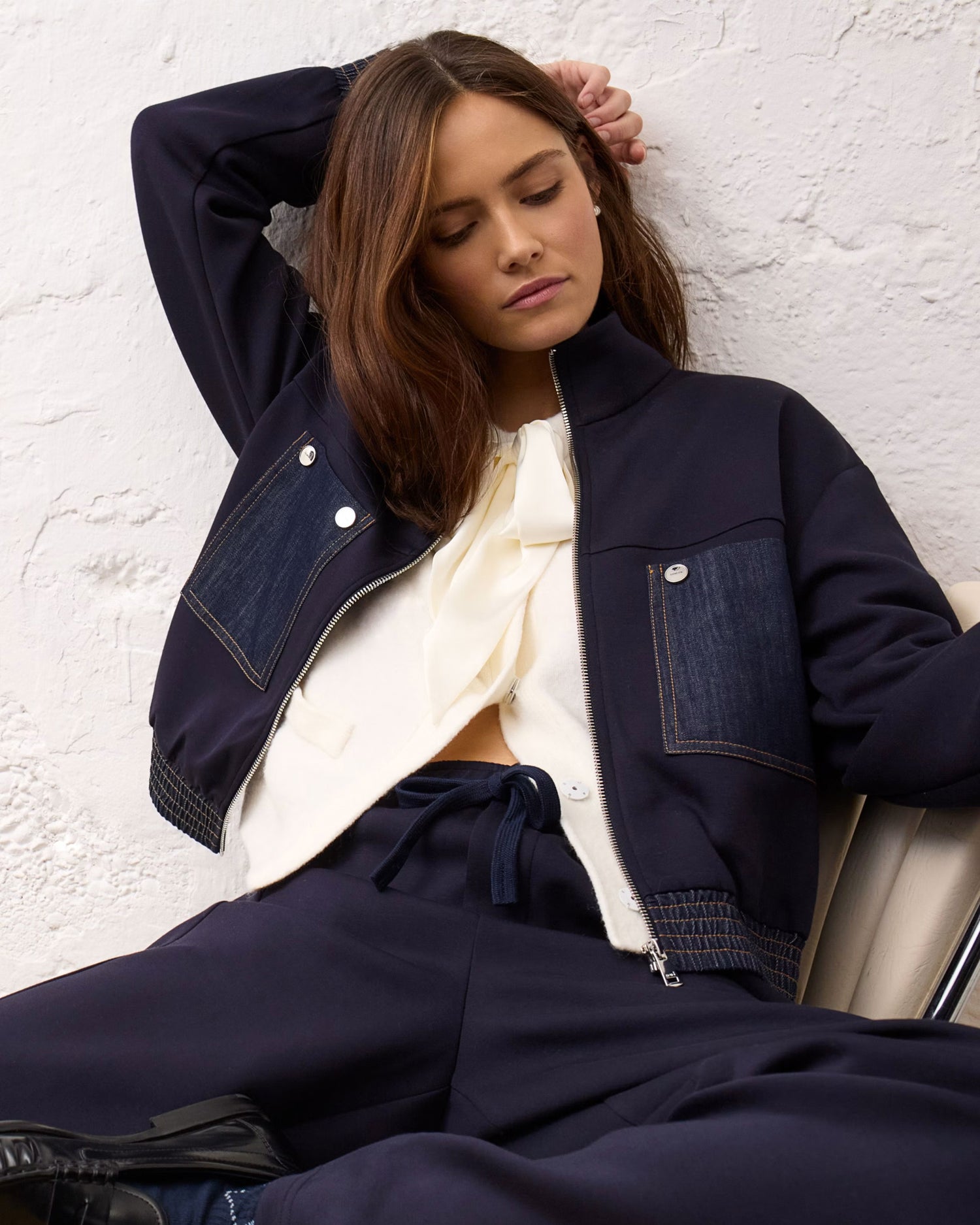 Denim Pocket Zip Jacket - Navy
