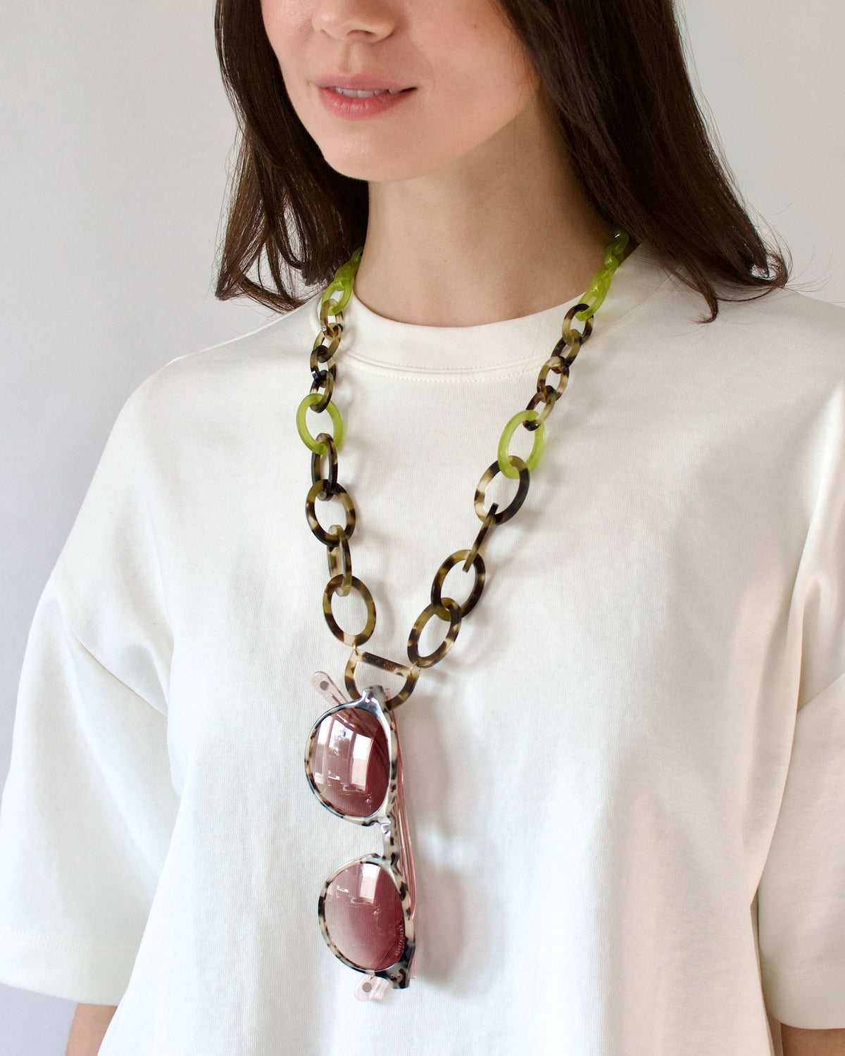 Original D Glasses Necklace - Light Tortoiseshell & Olive Green