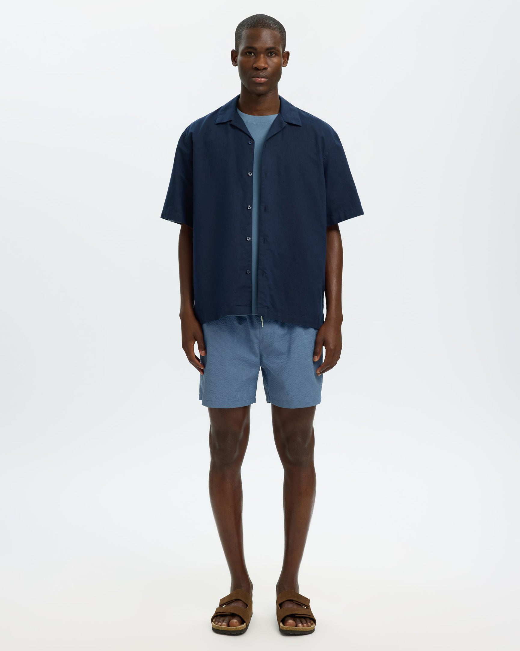 Cooper-Seersucker Swimshorts - Blue Mirage