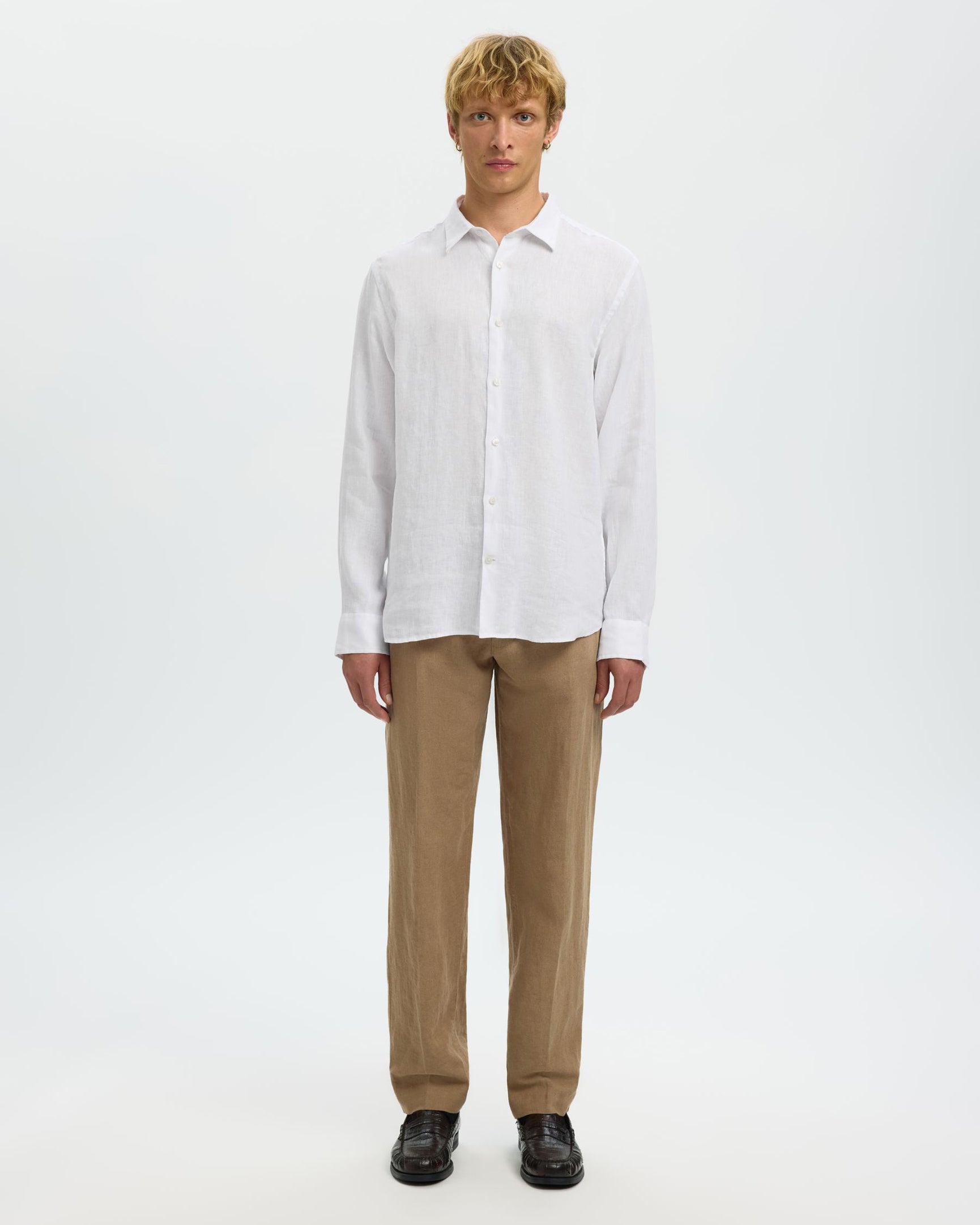 Clay Linen blend Long Sleeve Shirt - Bright White