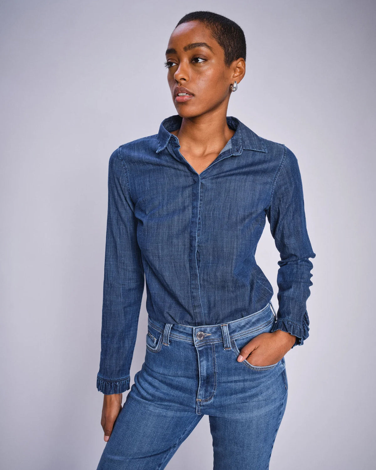 Mattie Flip Denim Shirt - Mid Blue