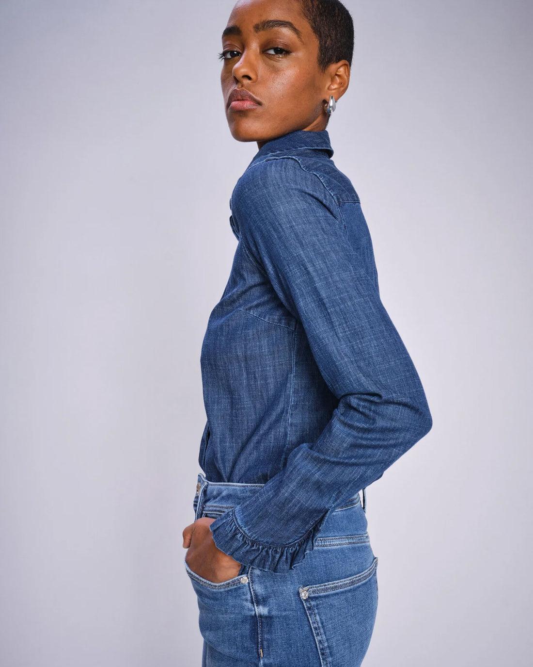 Mattie Flip Denim Shirt - Mid Blue