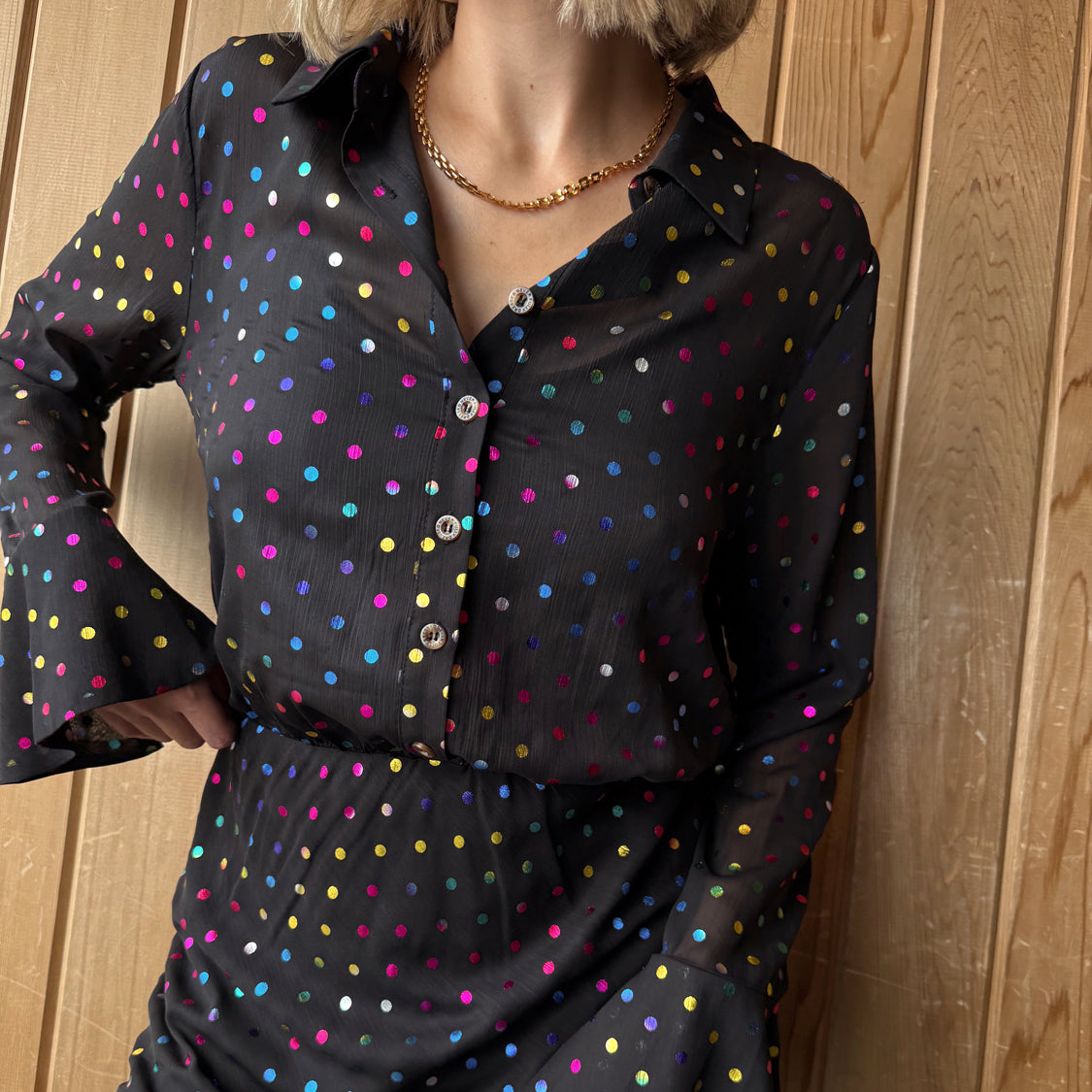 Black Rainbow Spot Shirt Dress - Black