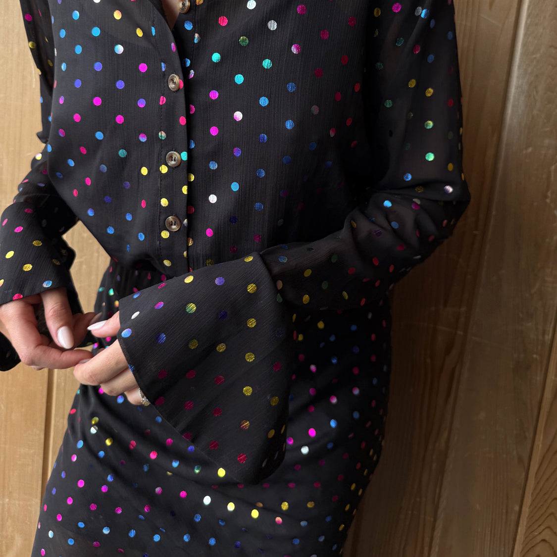 Black Rainbow Spot Shirt Dress - Black