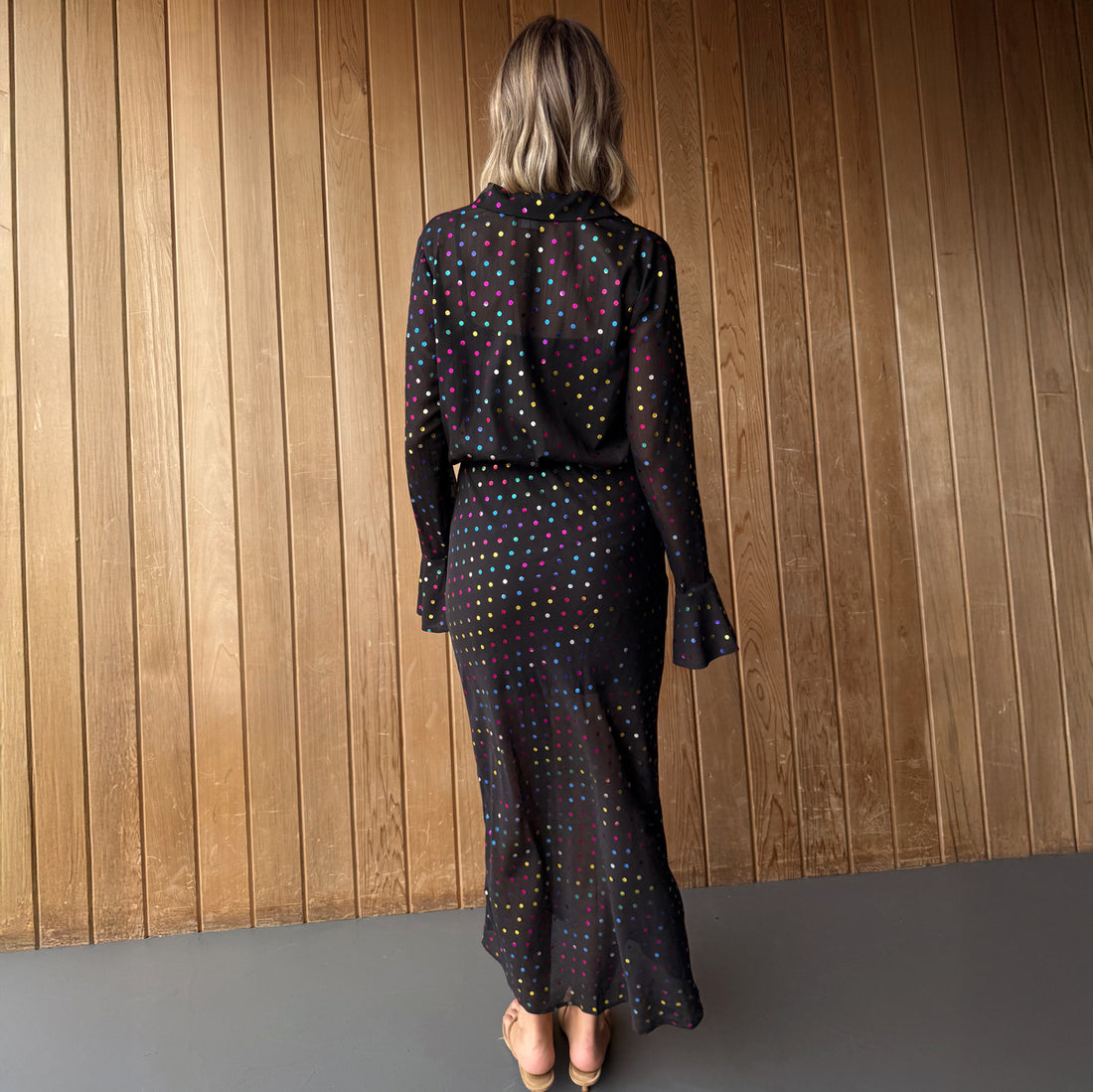 Black Rainbow Spot Shirt Dress - Black