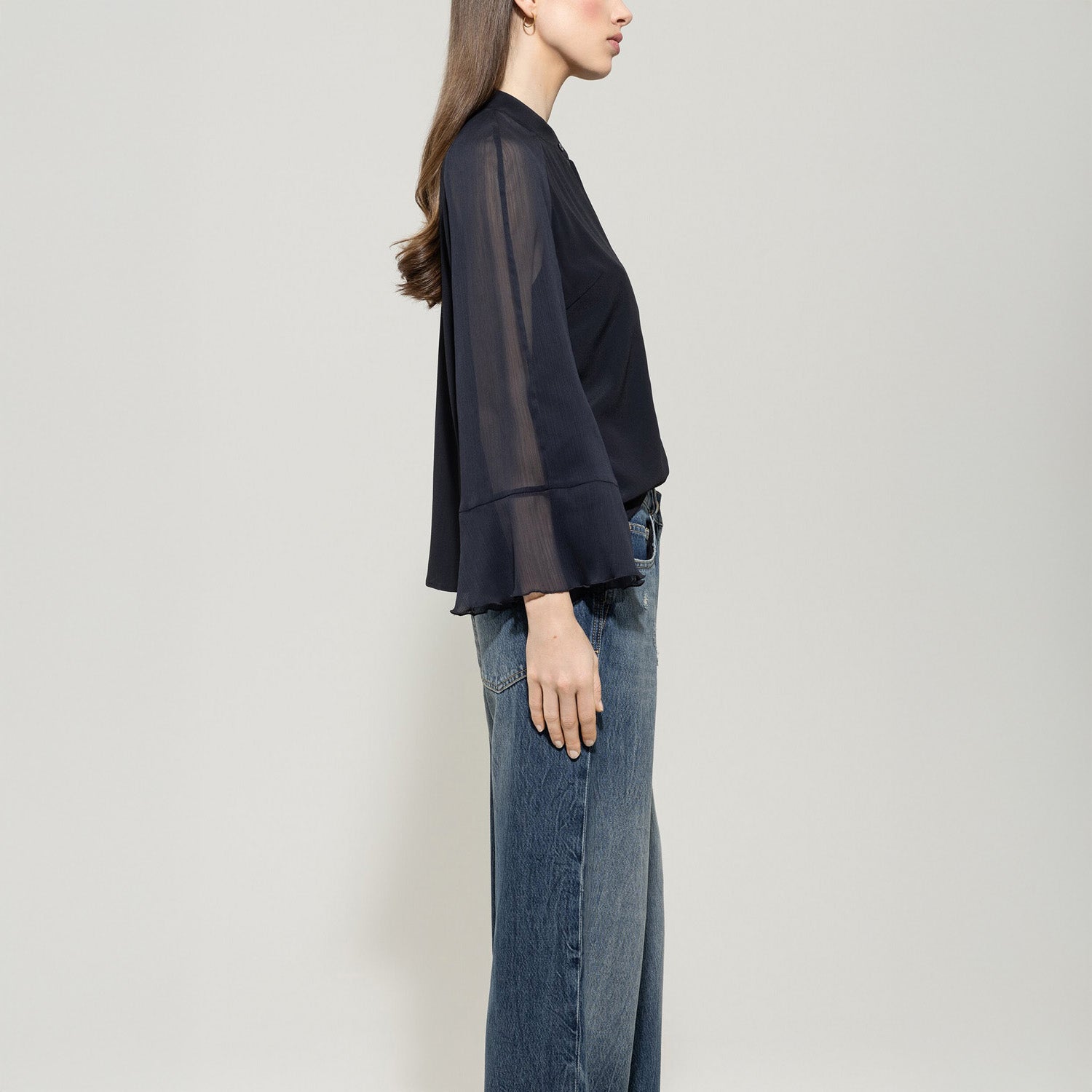 Silk Blend Blouse - Dark Blue
