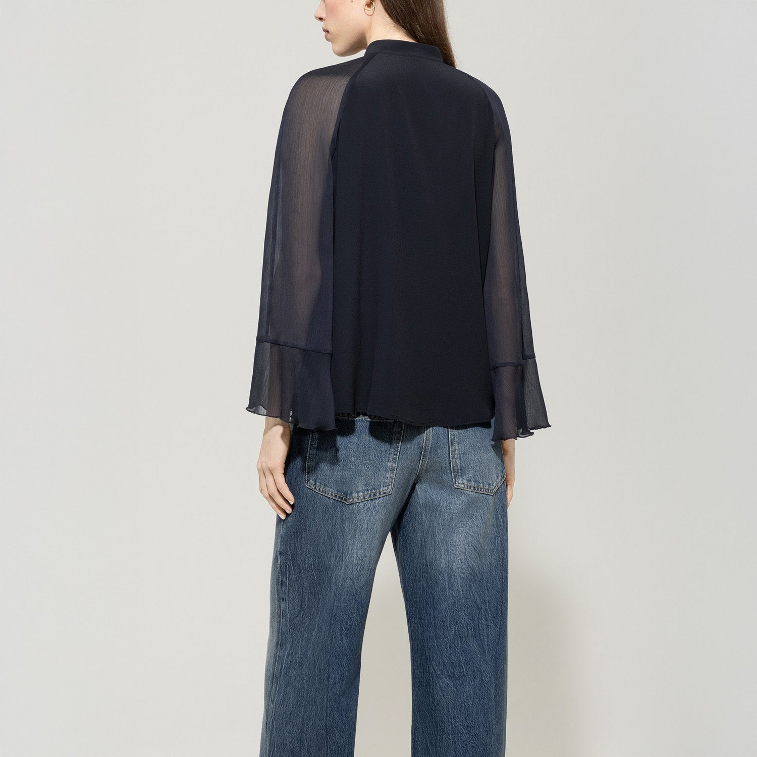 Silk Blend Blouse - Dark Blue