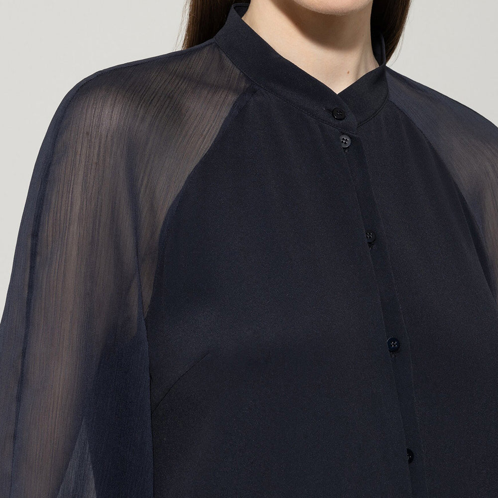 Silk Blend Blouse - Dark Blue