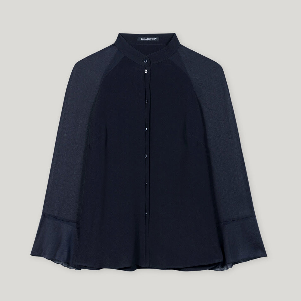 Silk Blend Blouse - Dark Blue
