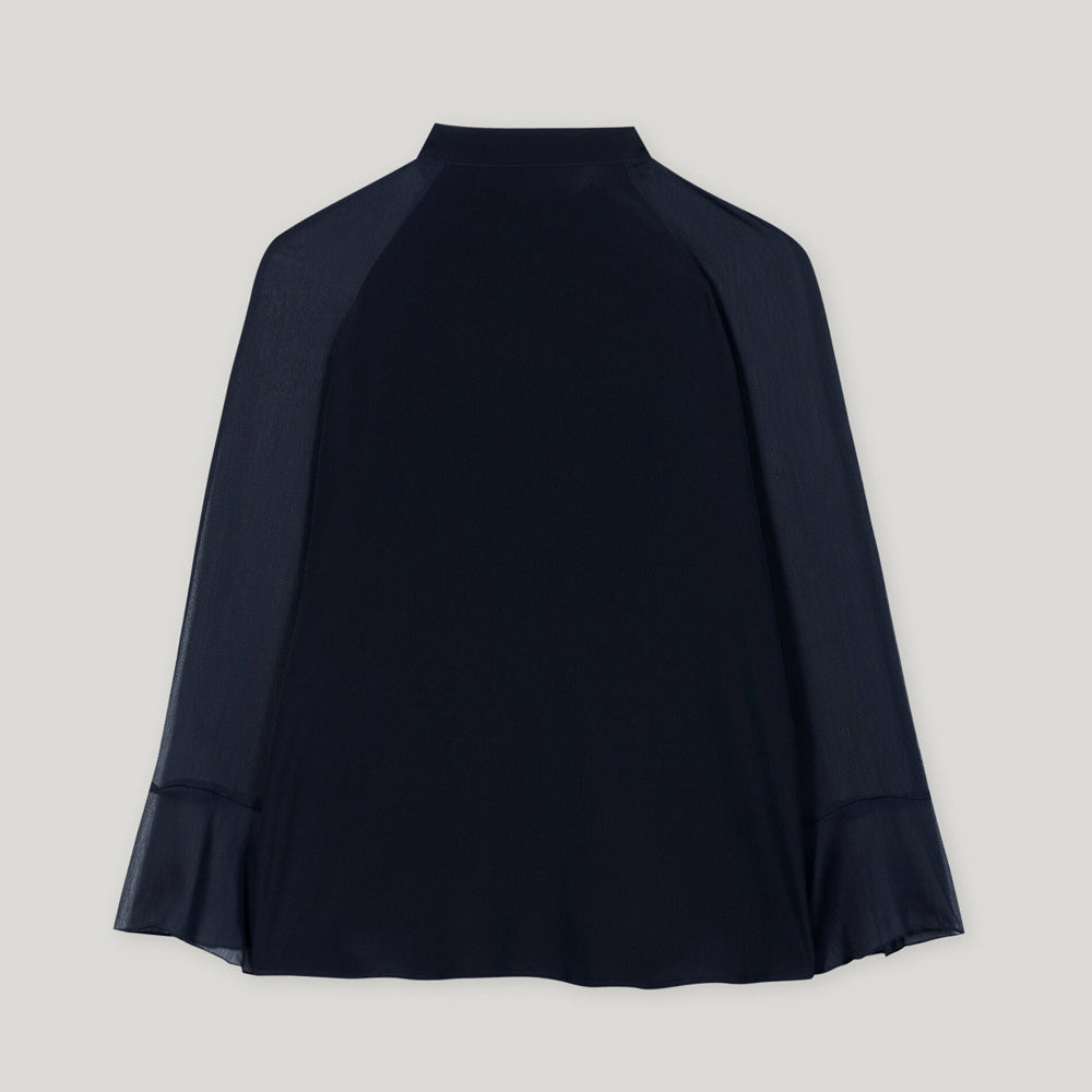 Silk Blend Blouse - Dark Blue