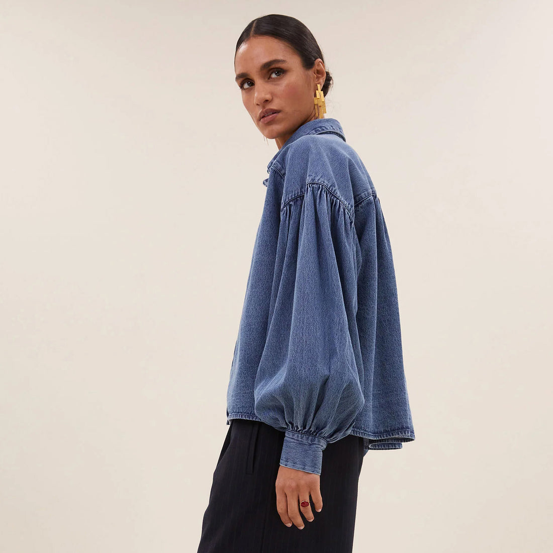 Sarah Short Denim Blouse - Medium Denim