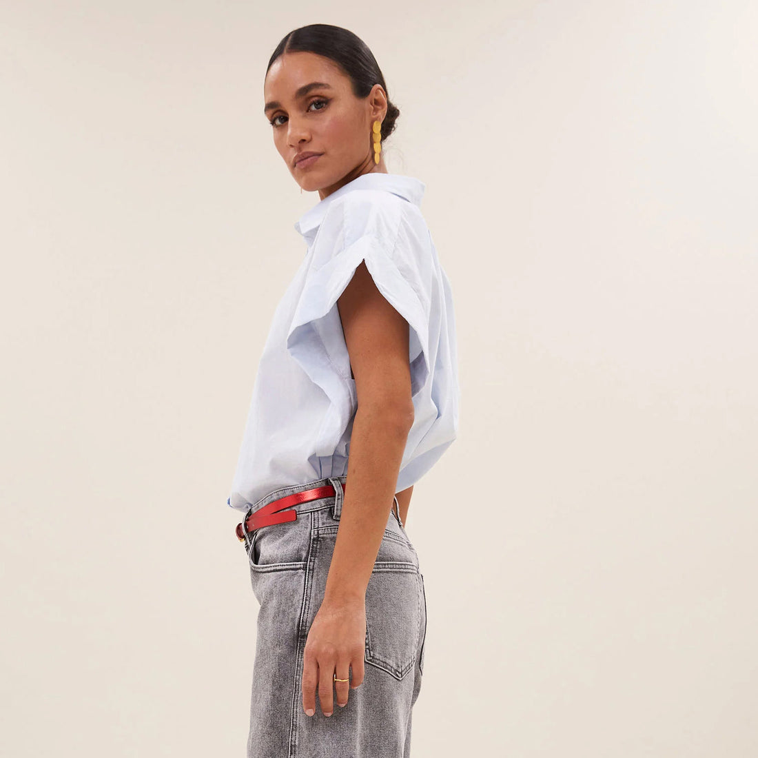 Pixie Chambray Blouse - Light Blue