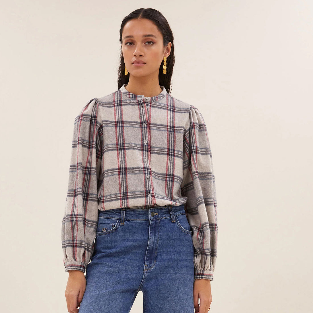 Day Check Blouse - Stone Check