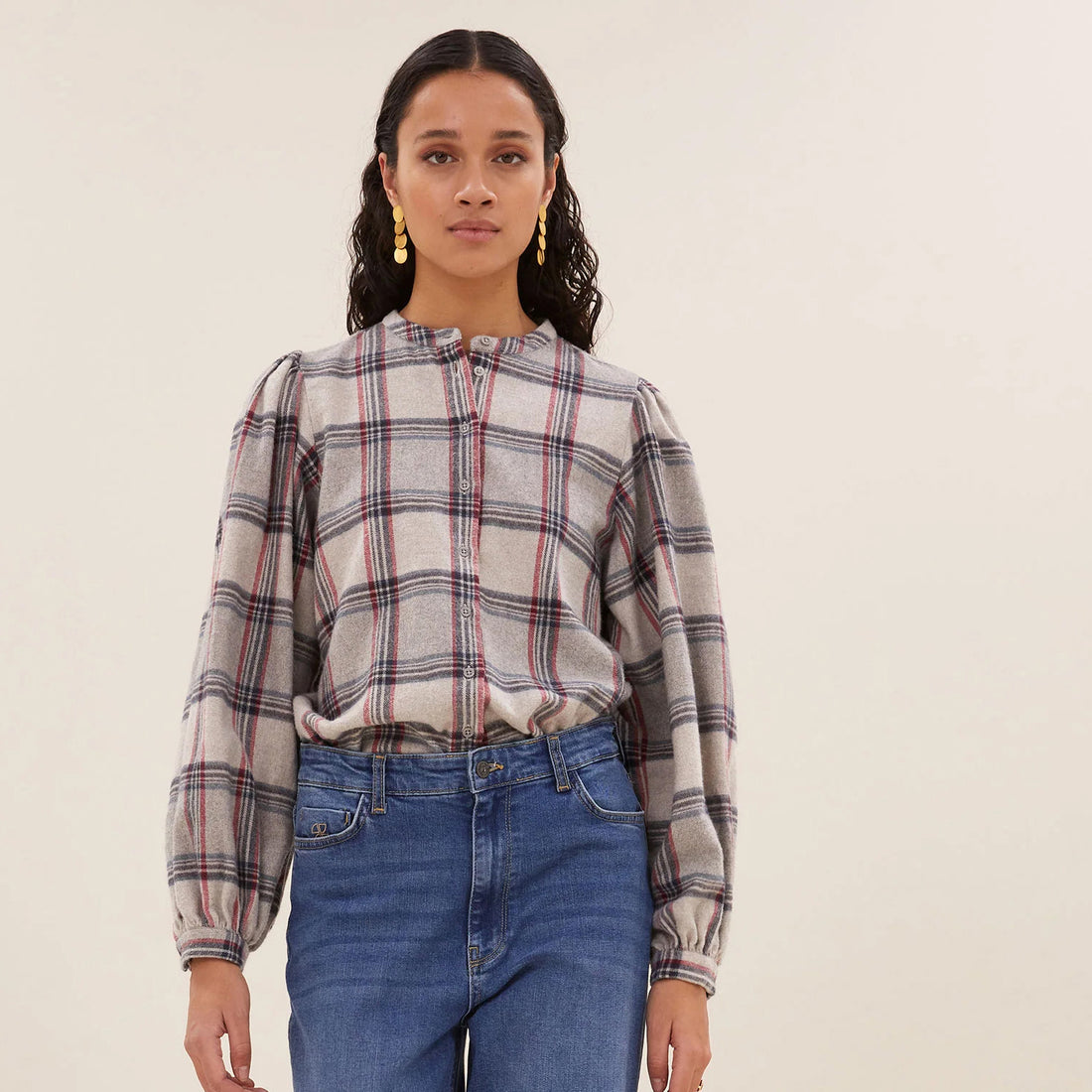 Day Check Blouse - Stone Check