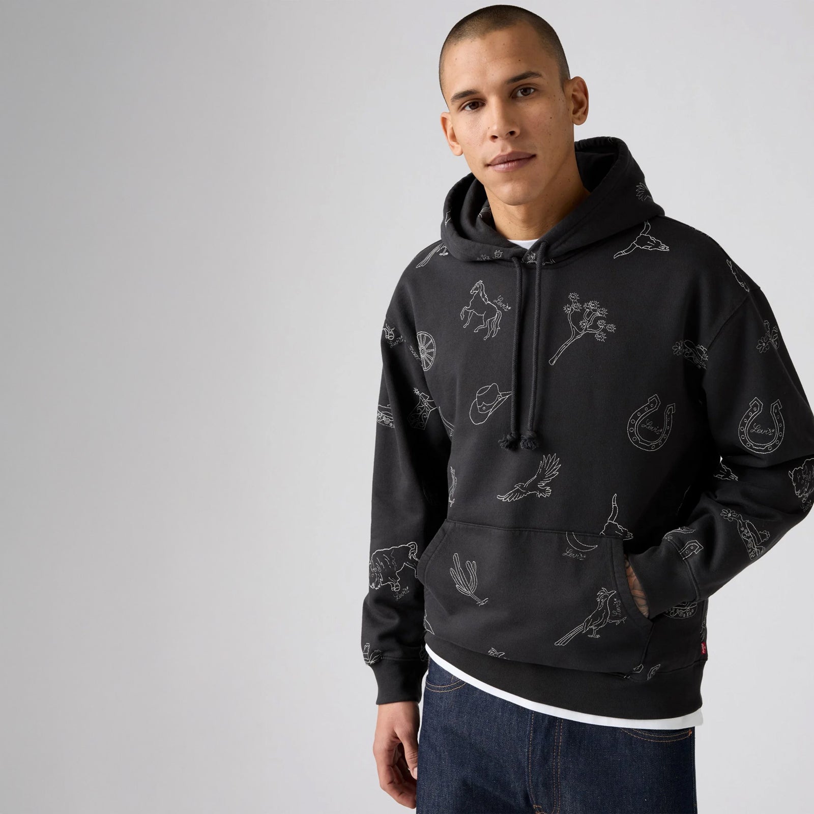 Relaxed Graphic Hoodie - Western Aop Phantom