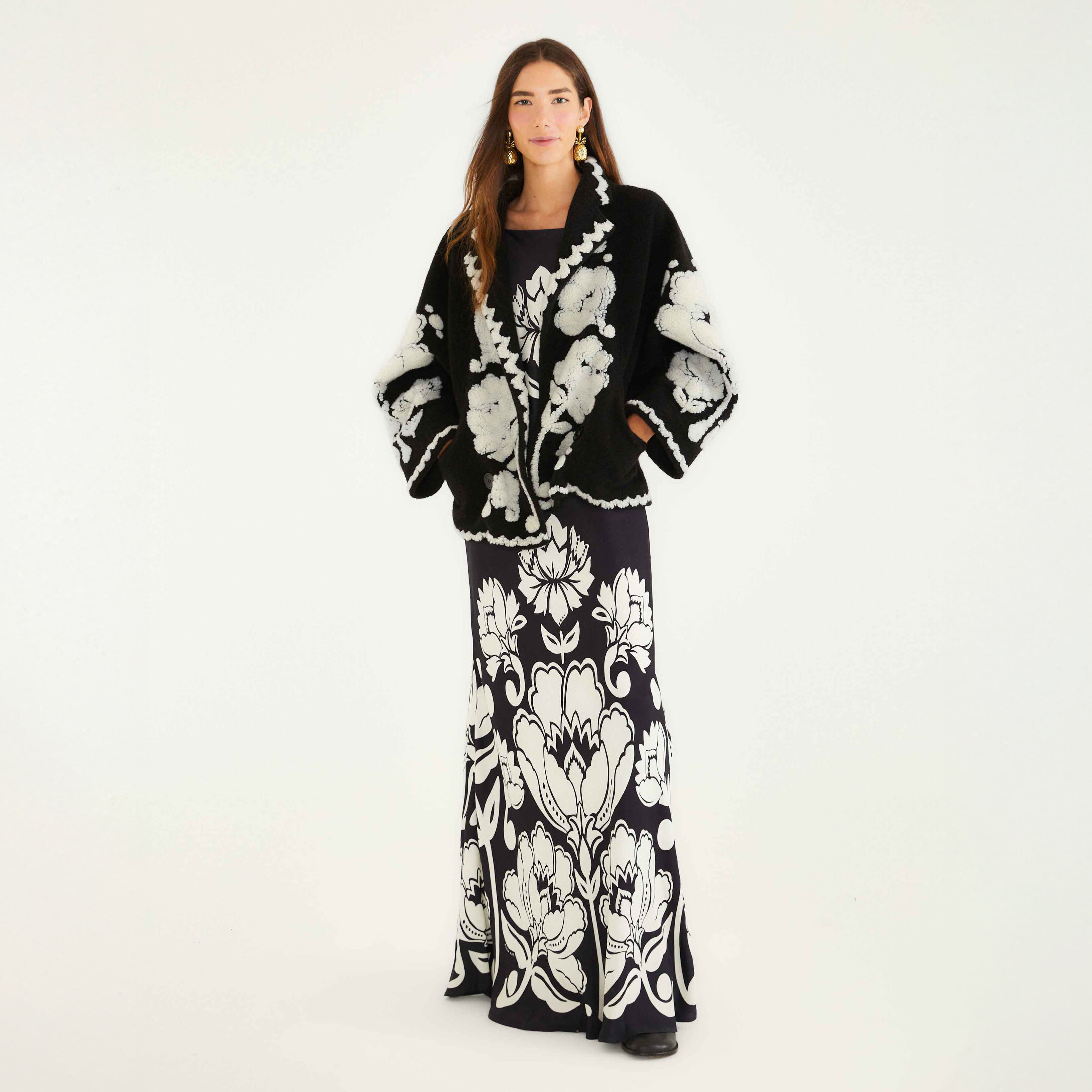 Floral Arabesque Fleece Coat - Floral Arabesque Cream