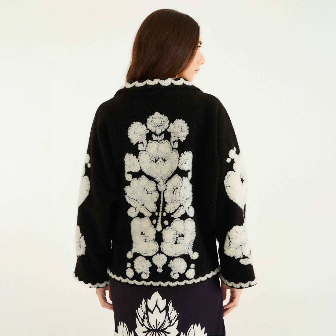 Floral Arabesque Fleece Coat - Floral Arabesque Cream