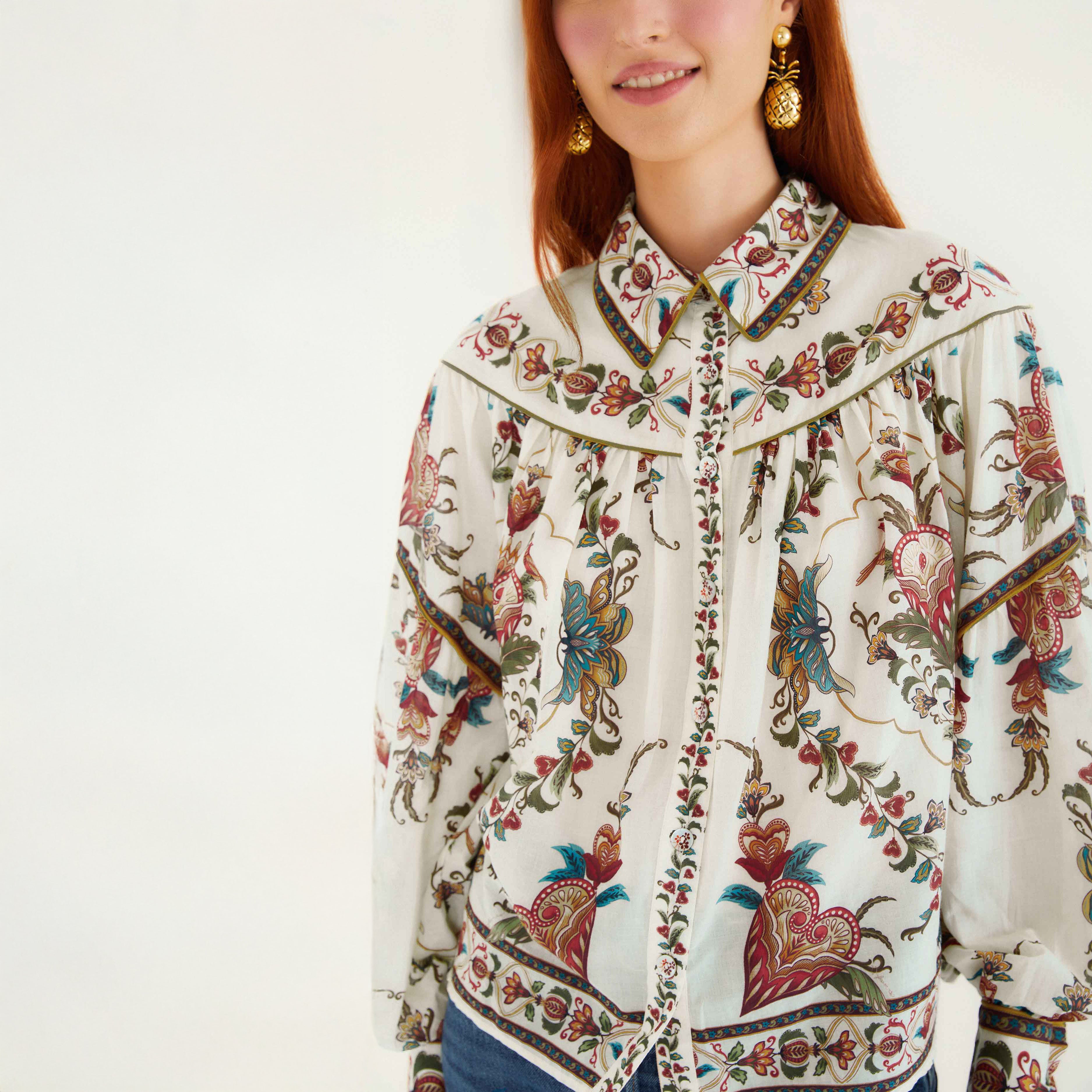 Majestic Hearts Cream Blouse - Majestic Hearts Cream