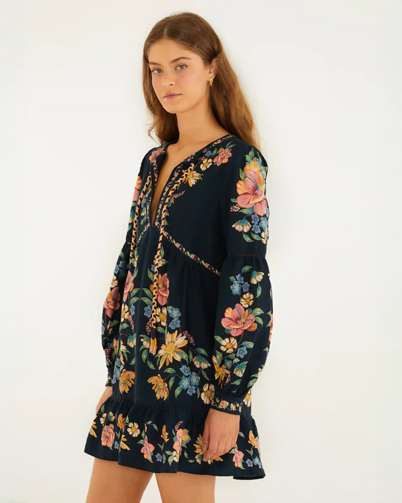 Floral Mini Dress - Maira Floral Dark Blue