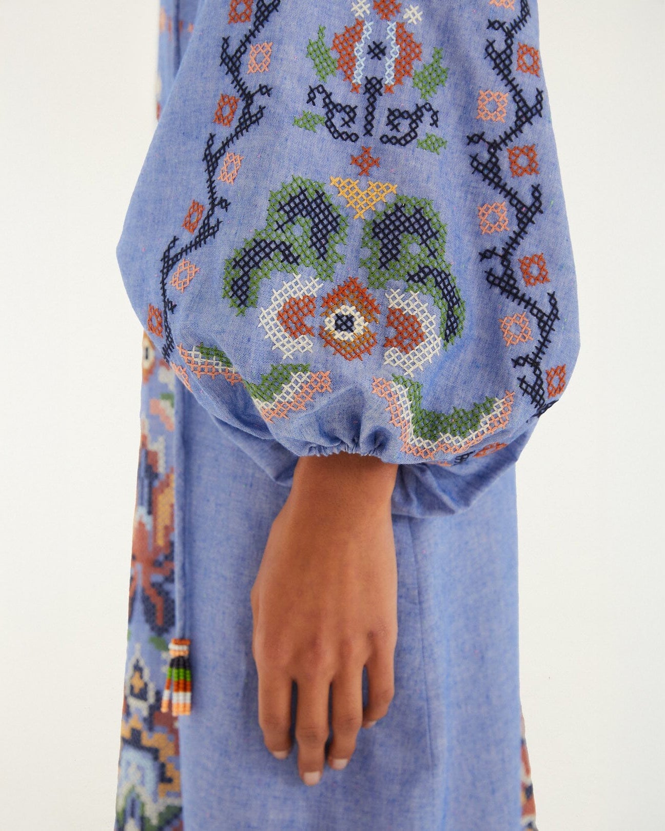 Embroidery Long Sleeve Midi Dress - Garden Tapestry Blue