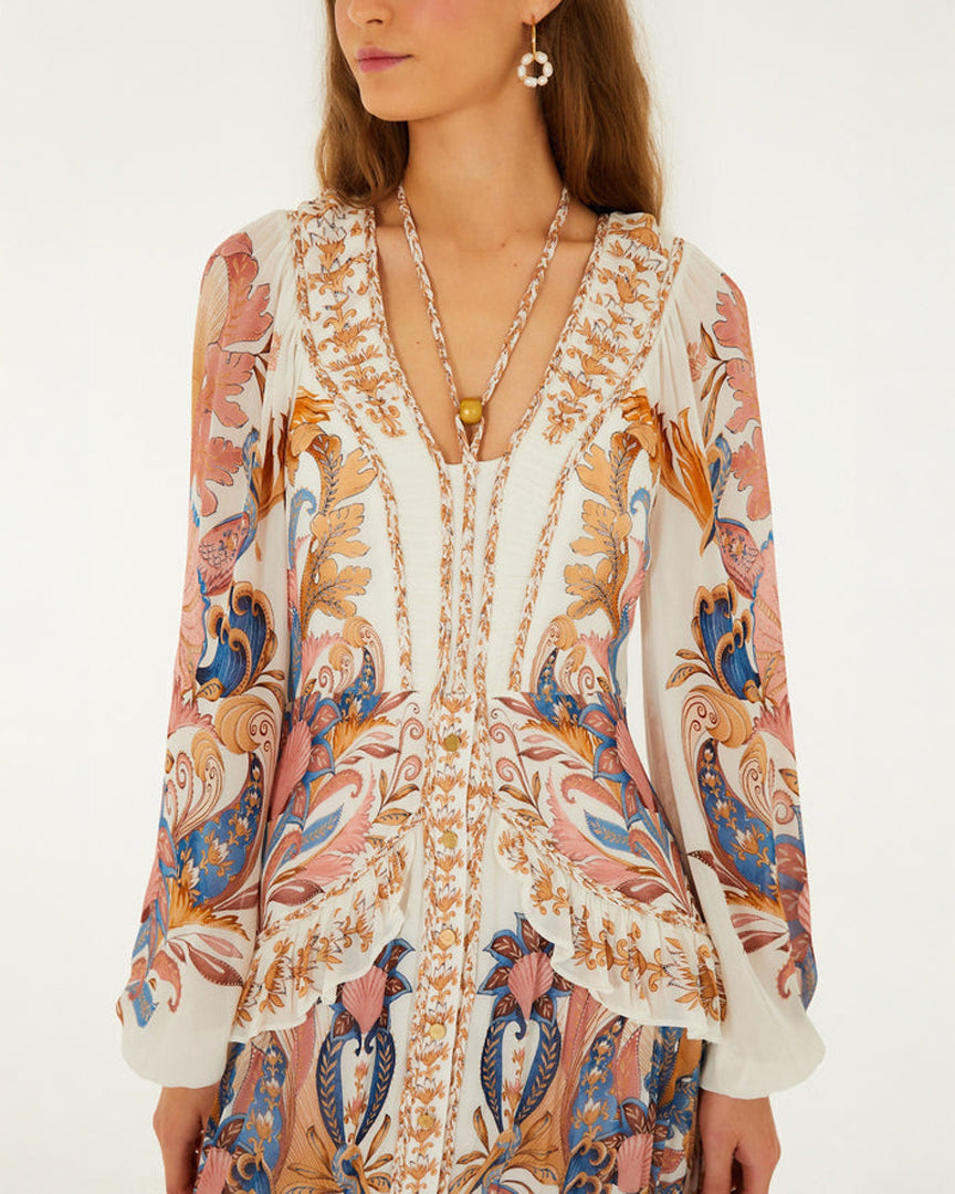 Braid Details Long Dress - Sea Garden Off-White