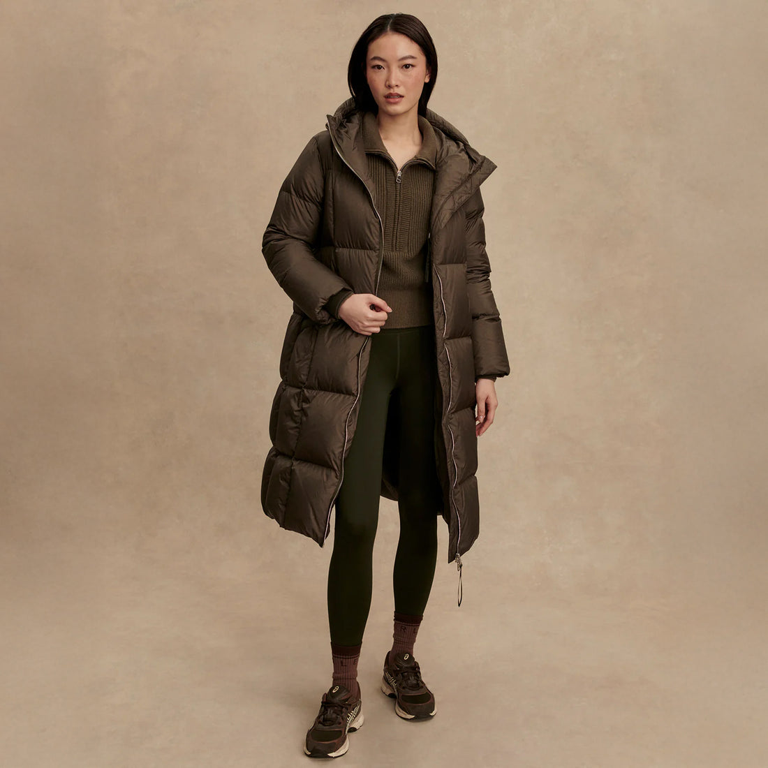 Katya Long Down Puffer - Dark Olive Metallic
