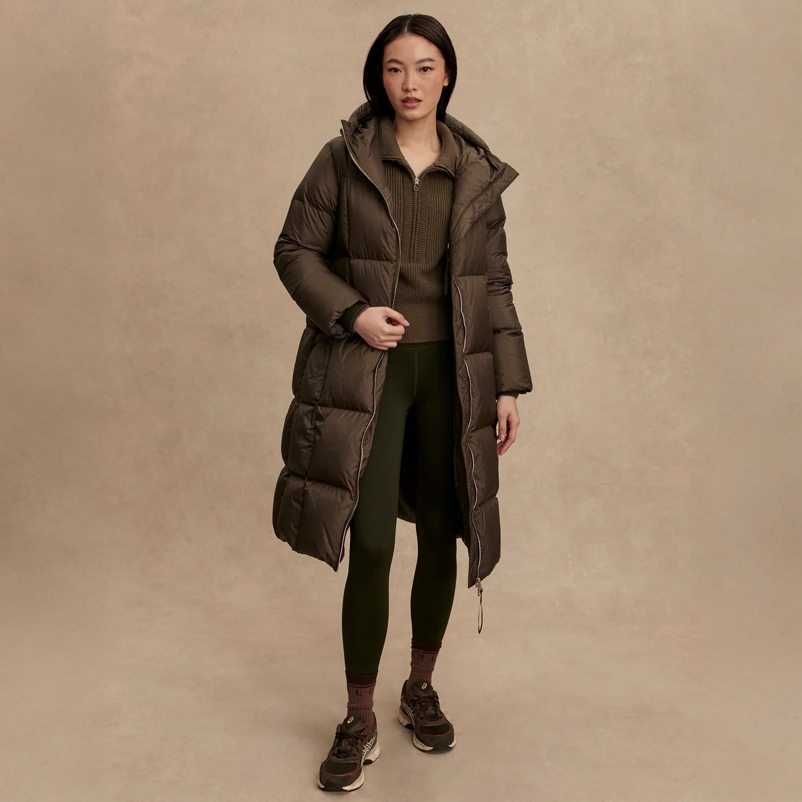 Katya Long Down Puffer - Dark Olive Metallic