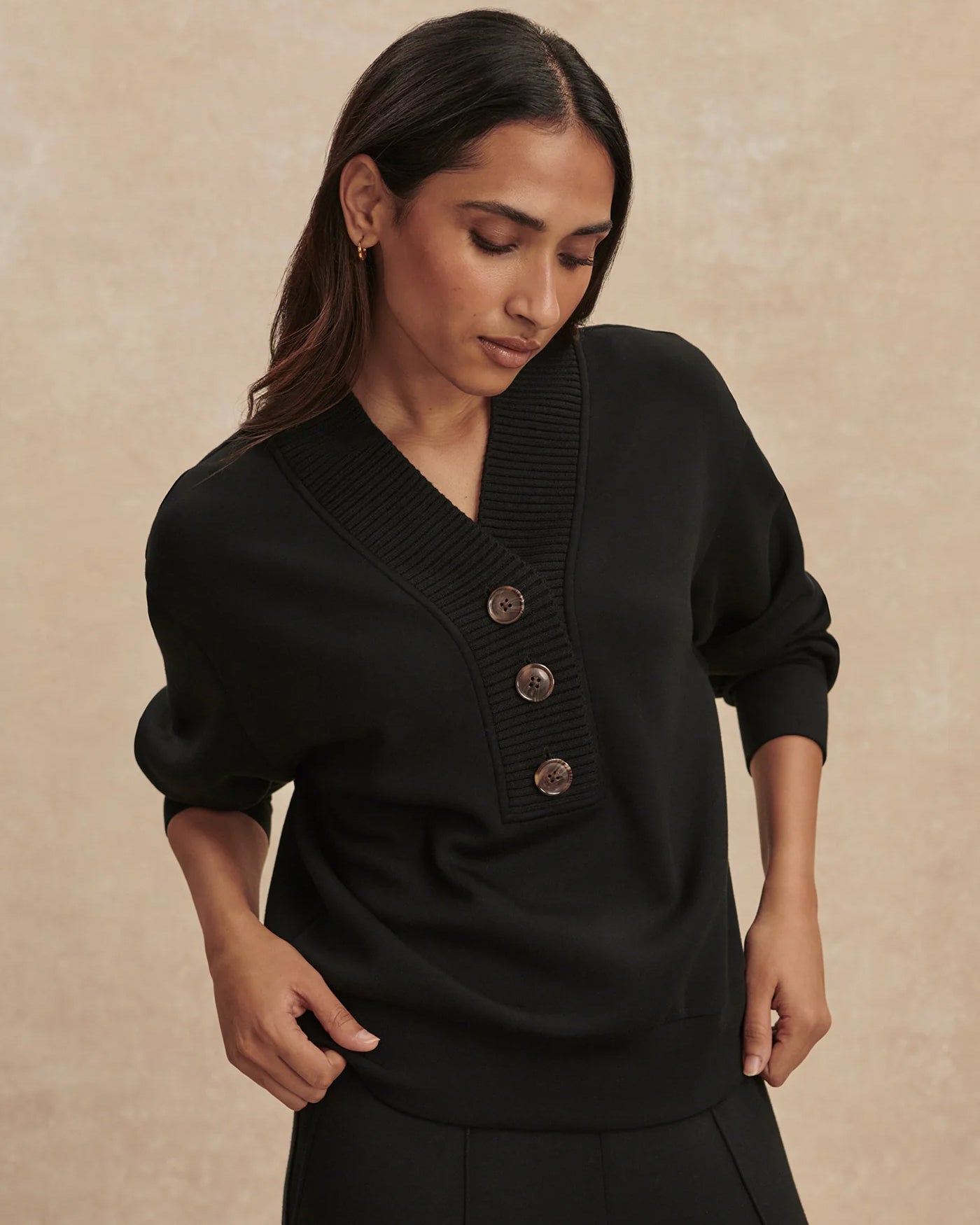 Lucine Button Front Sweat - Black