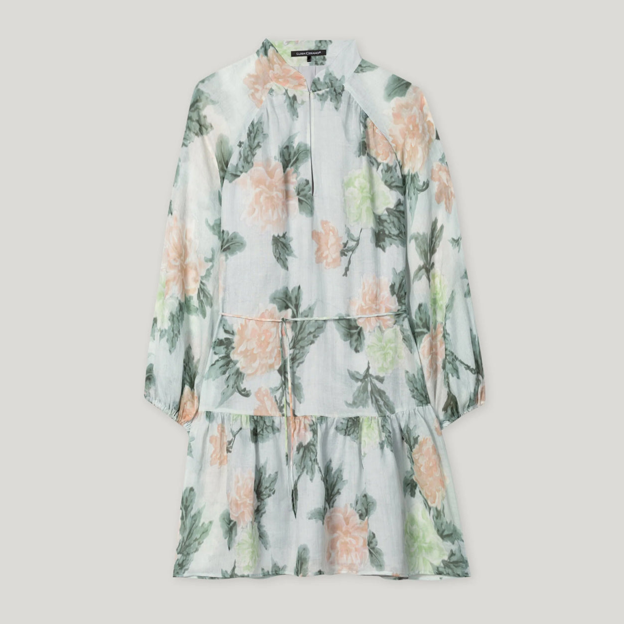 Linen Rose Print Dress - Mint Green