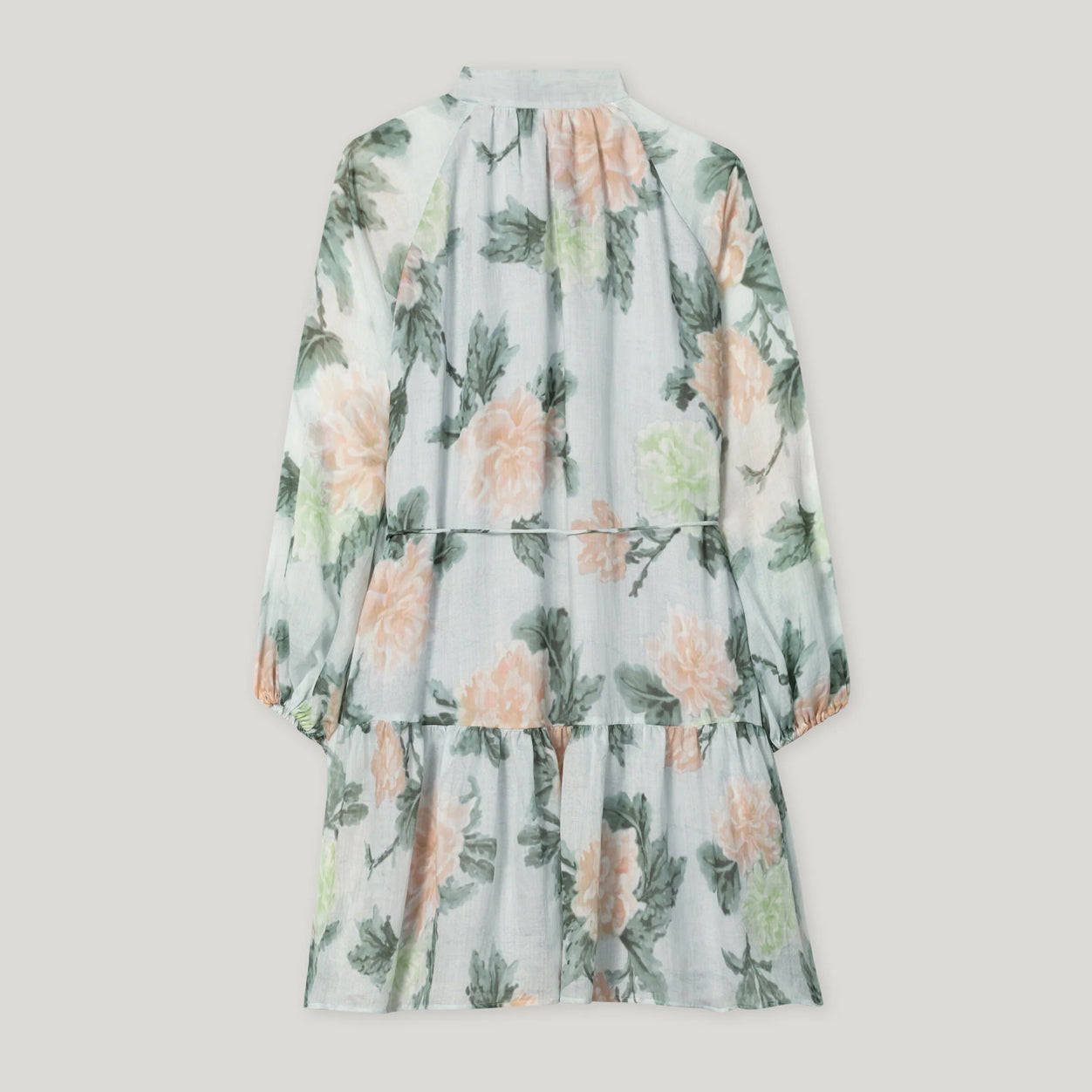 Linen Rose Print Dress - Mint Green