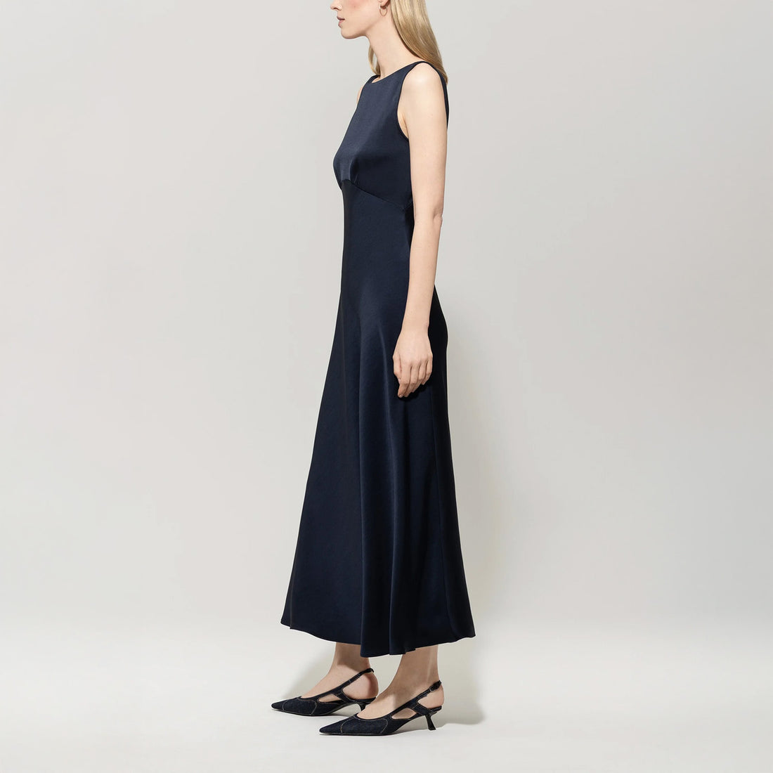 Satin Maxi Dress - Dark Blue