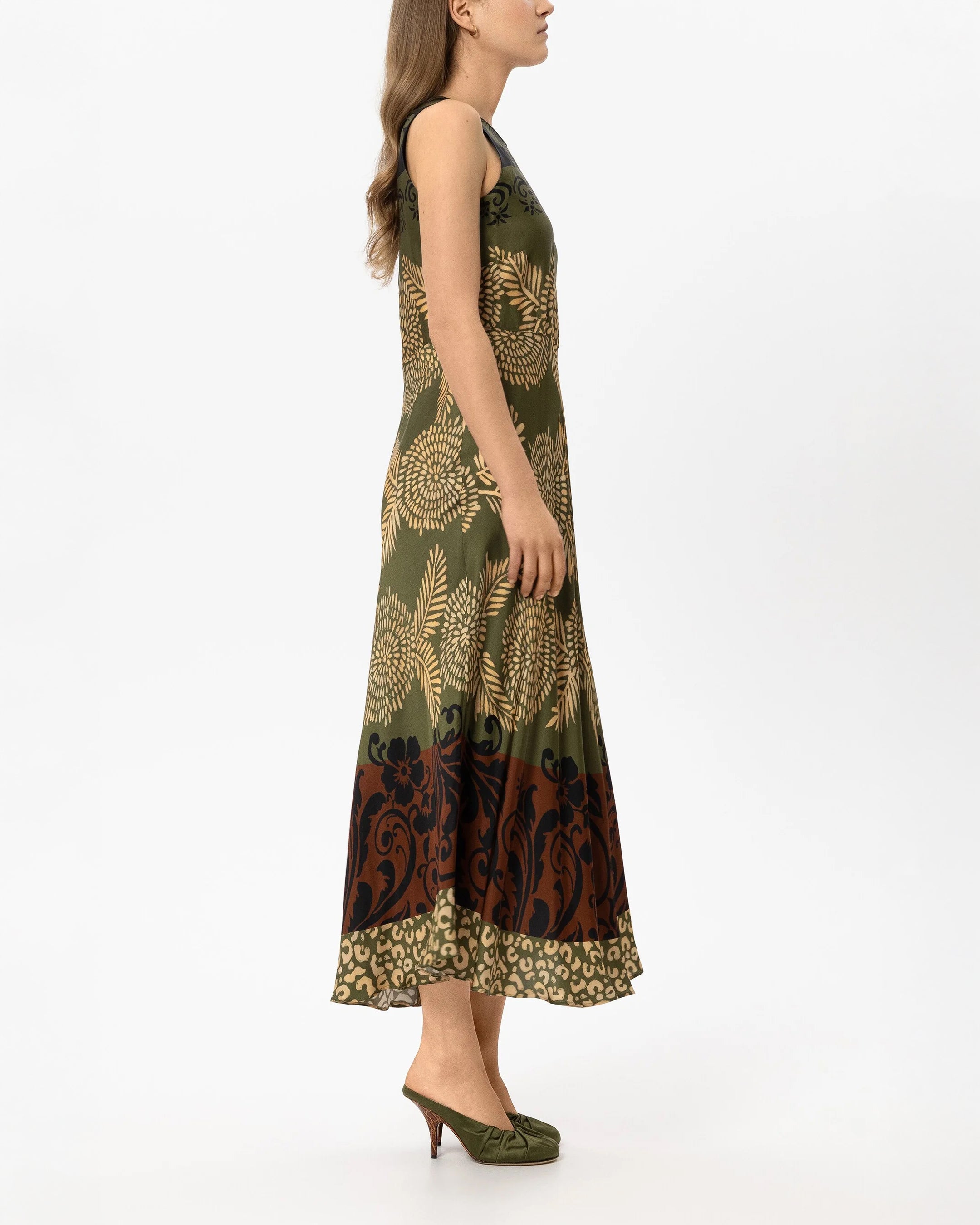 Maxi Dress With Leaf Print - Multi
