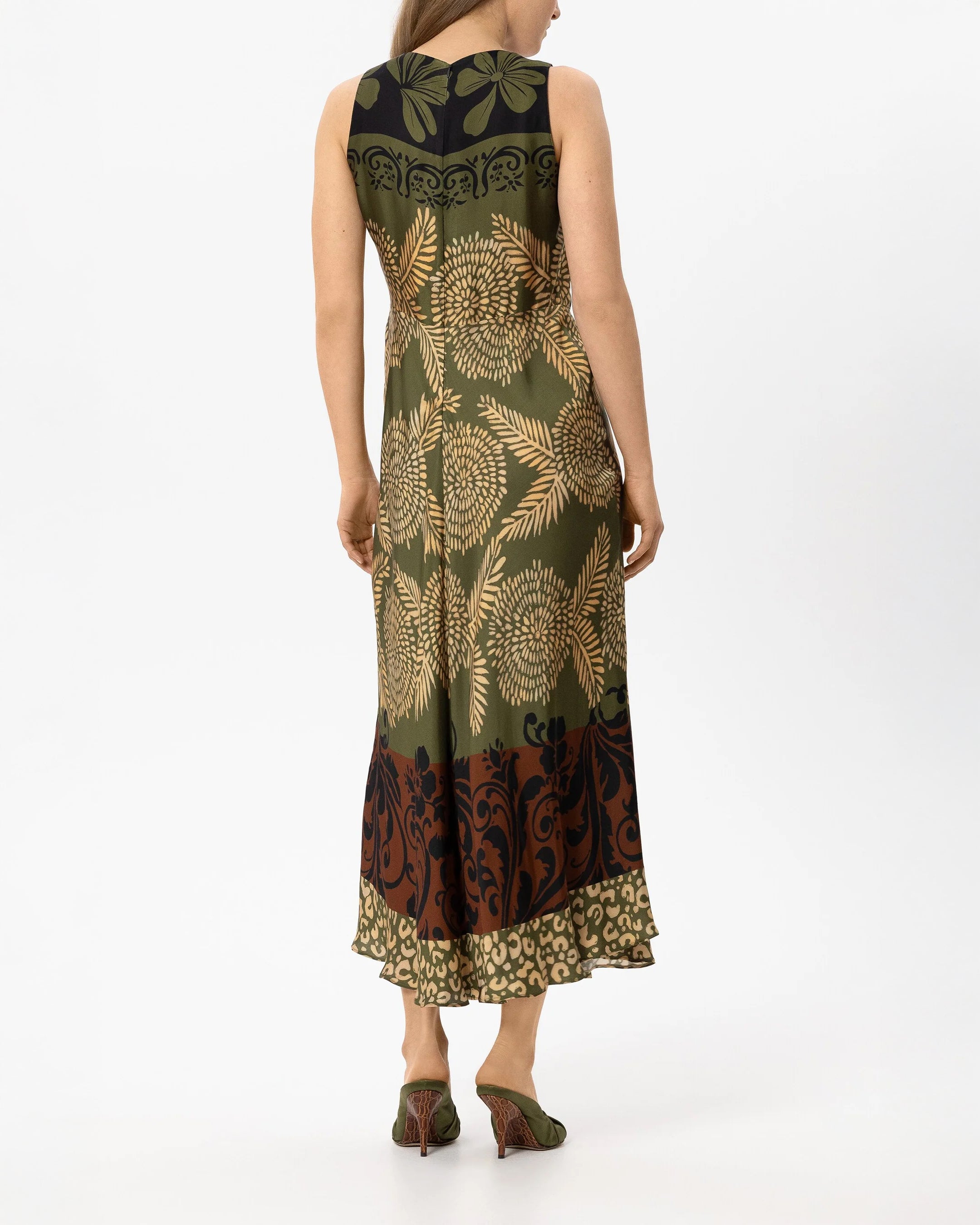 Maxi Dress With Leaf Print - Multi