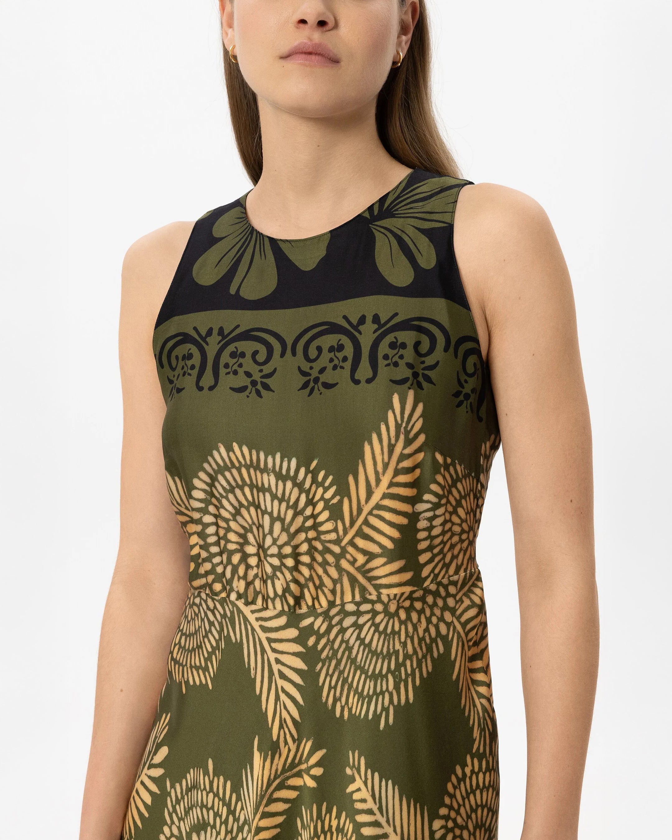 Maxi Dress With Leaf Print - Multi