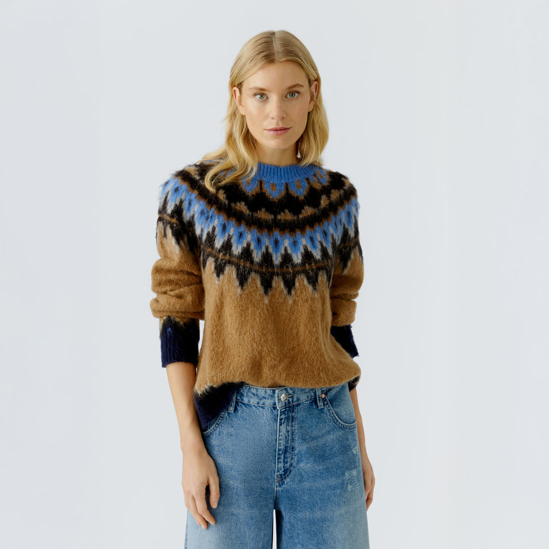 Intarsia Jumper - Camel Blue