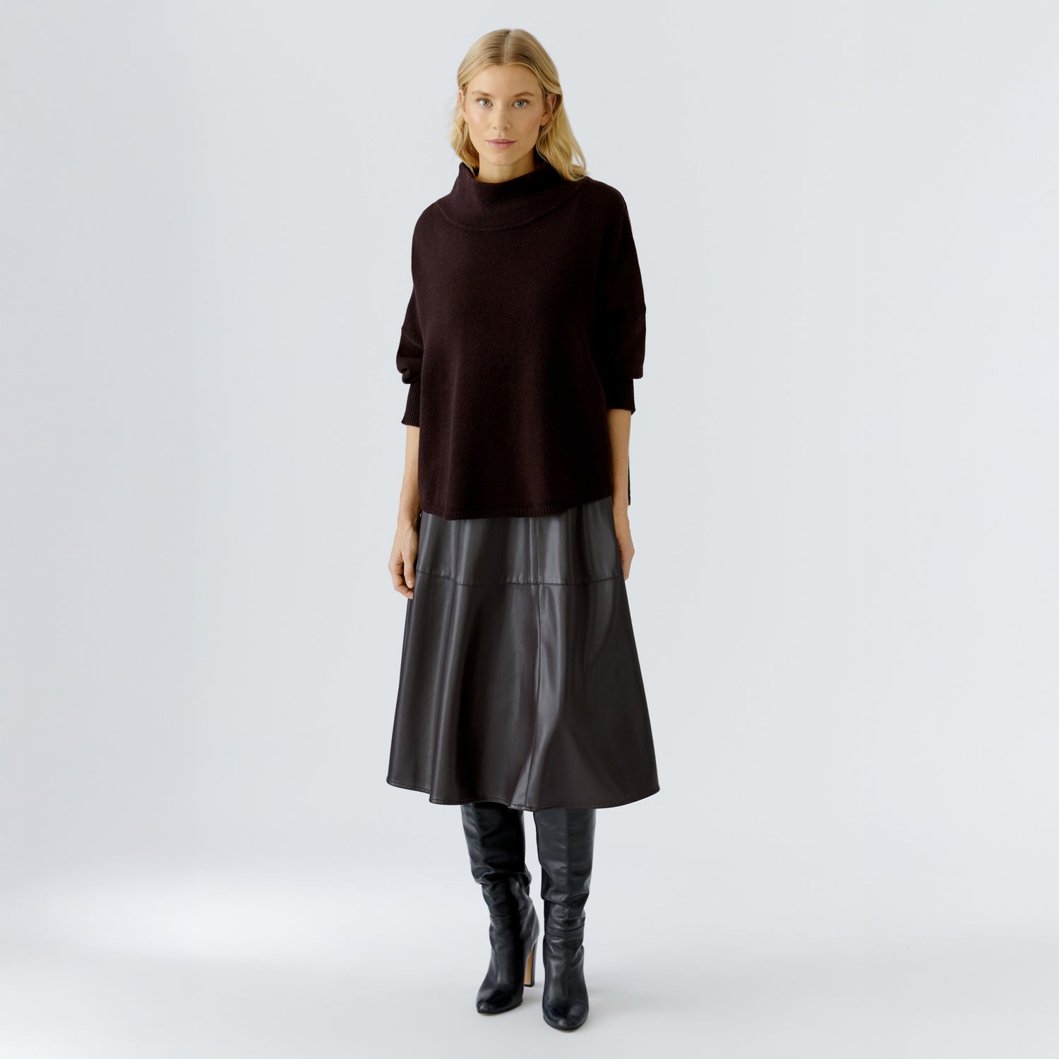 Pleather A Line Skirt - Dark Brown