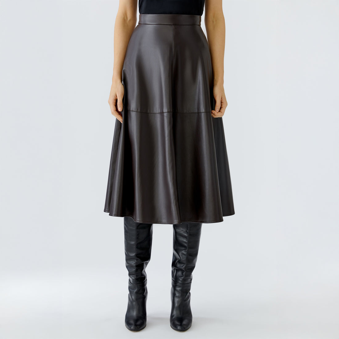 Pleather A Line Skirt - Dark Brown