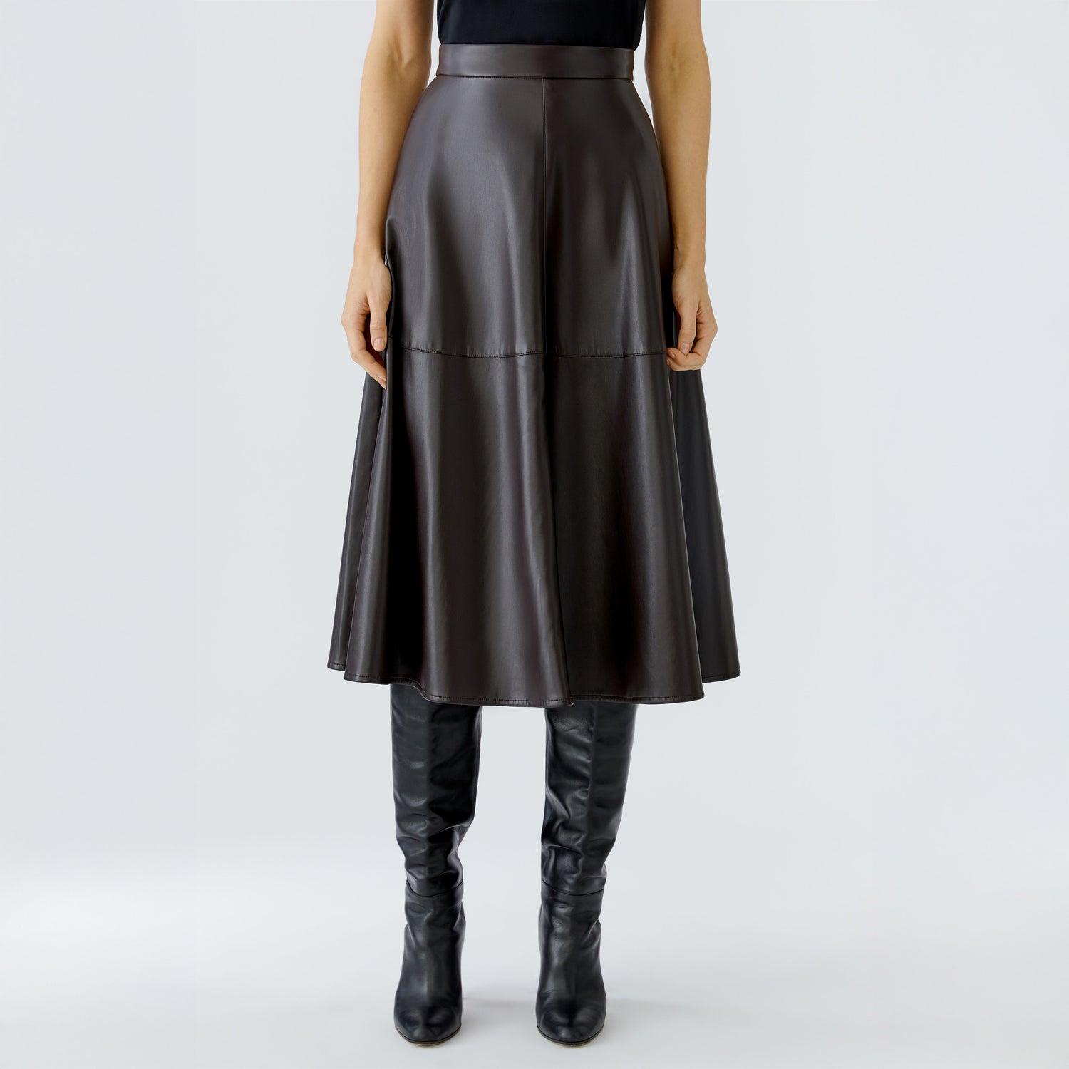 Pleather A Line Skirt - Dark Brown