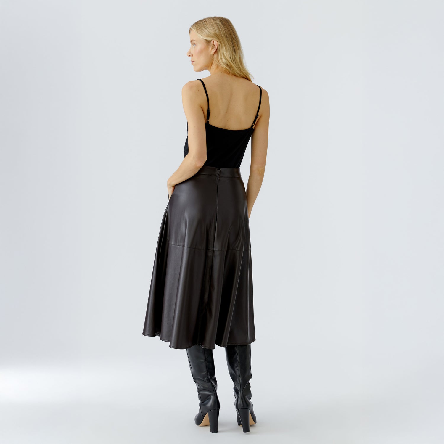 Pleather A Line Skirt - Dark Brown