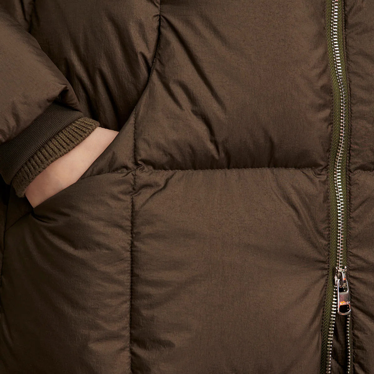 Katya Long Down Puffer - Dark Olive Metallic
