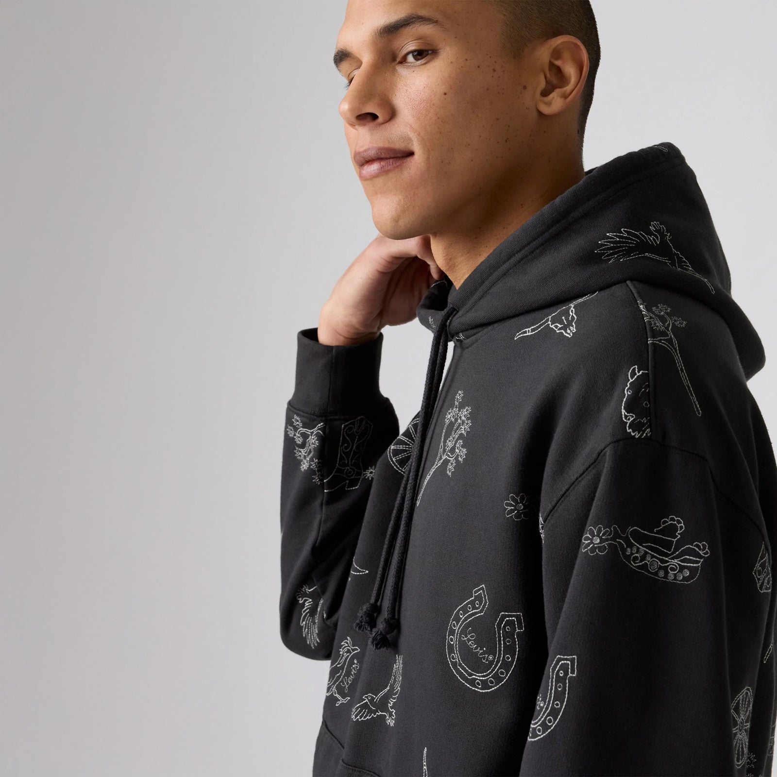 Relaxed Graphic Hoodie - Western Aop Phantom