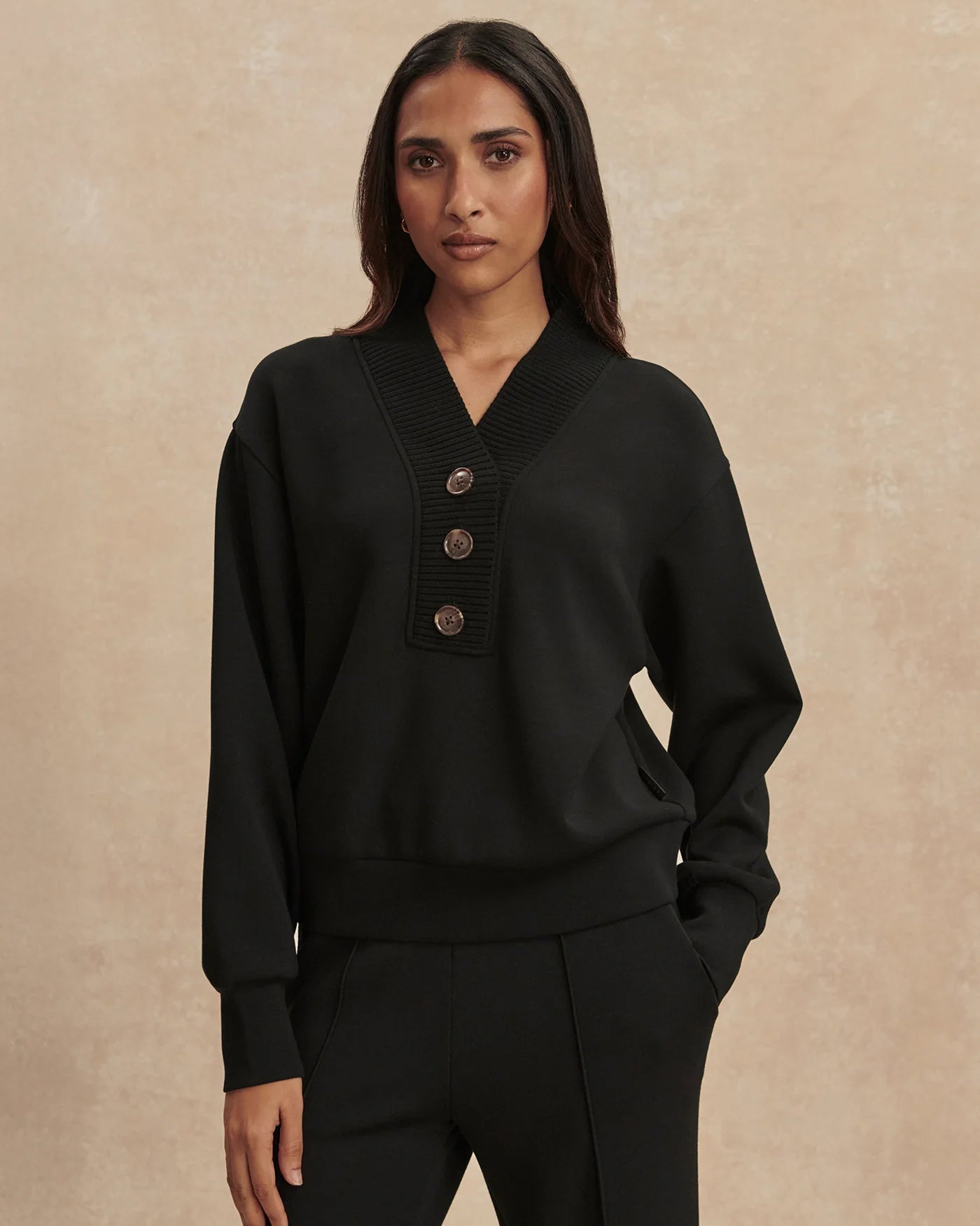 Lucine Button Front Sweat - Black