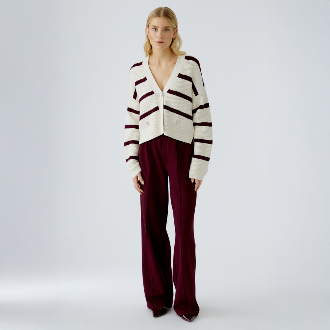 Stripe Cardi - Berry White