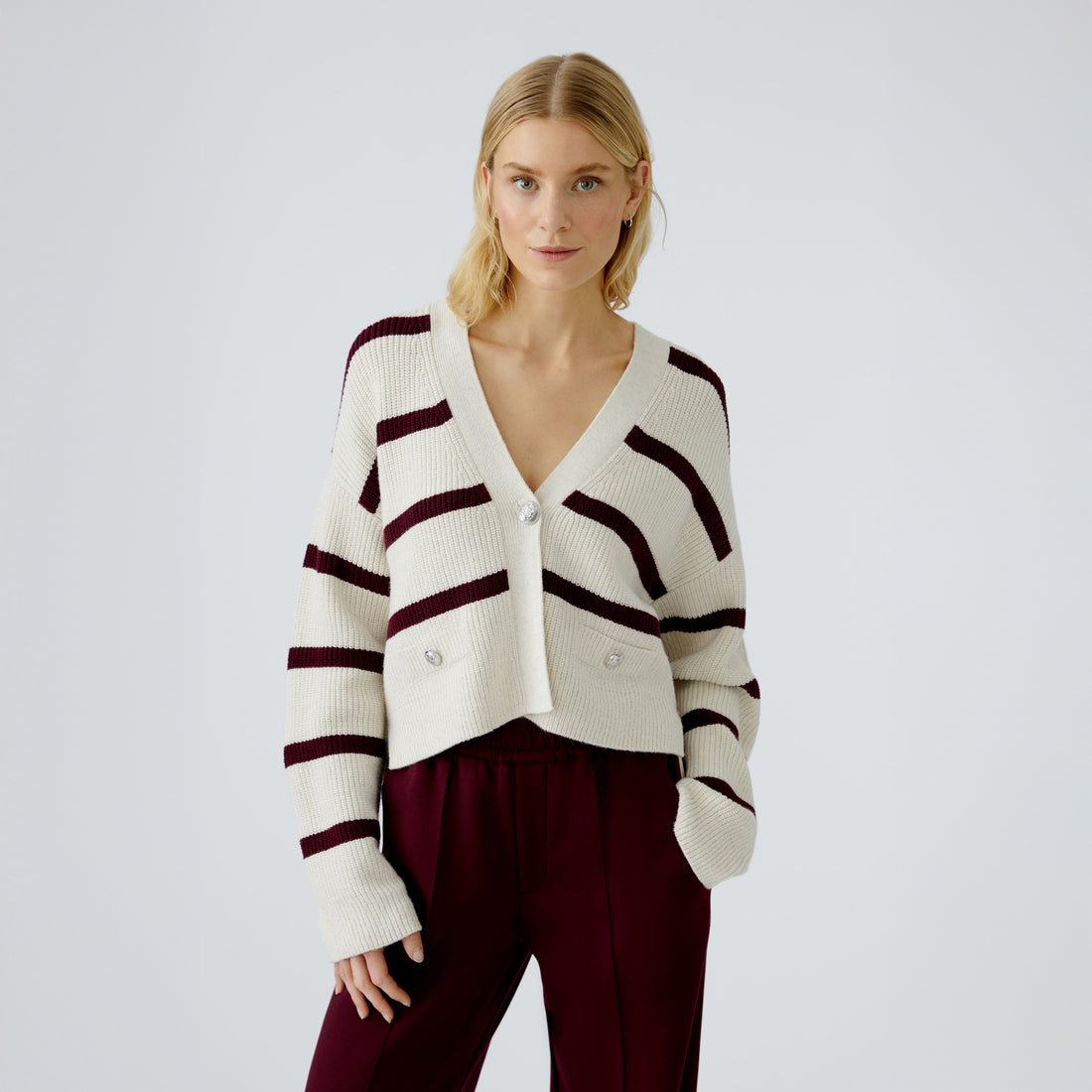 Stripe Cardi - Berry White