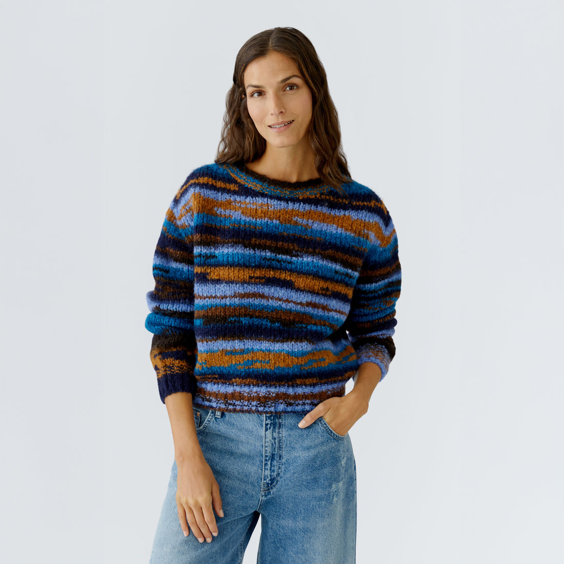 Stripe Fluffy Jumper - Blue Multi