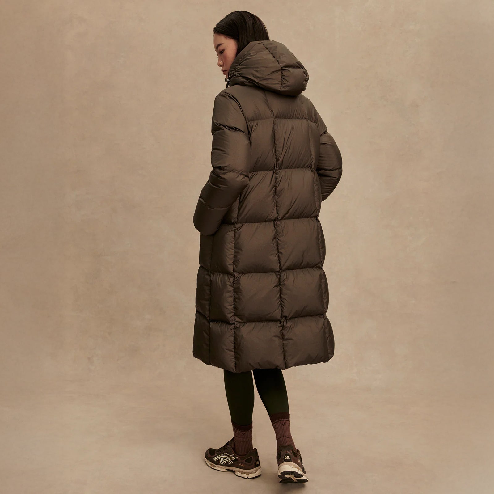 Katya Long Down Puffer - Dark Olive Metallic