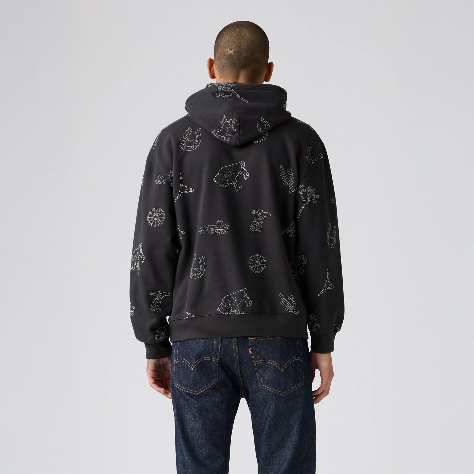 Relaxed Graphic Hoodie - Western Aop Phantom