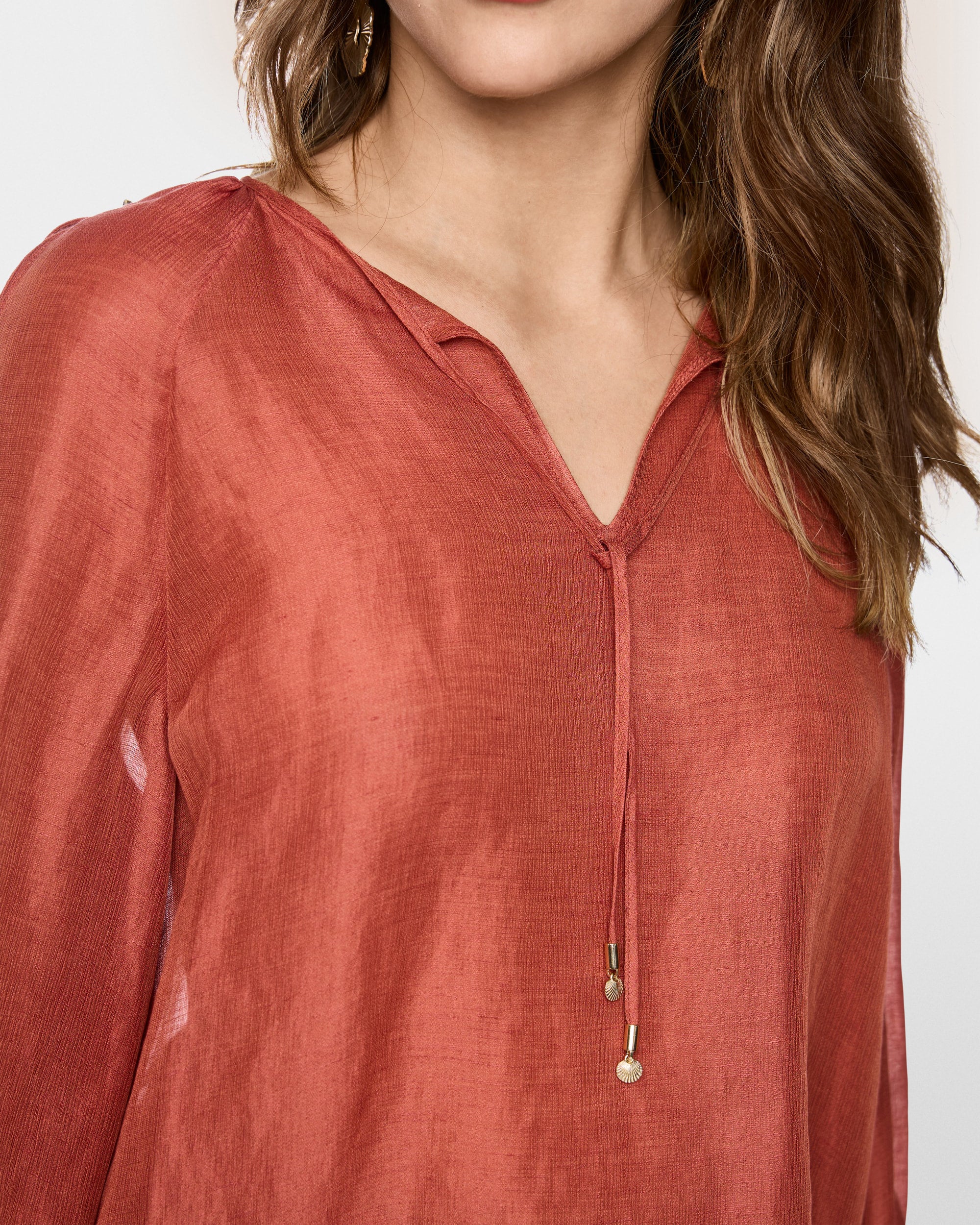 Voile Tie Neck Top - Rust