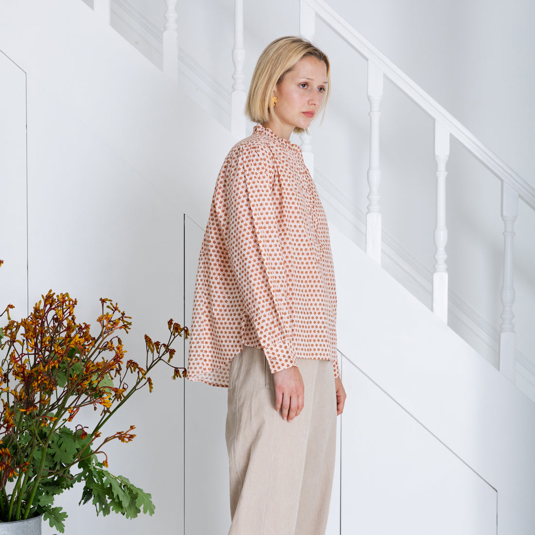 Anais Frill Placket Blouse - Cinnamon/Blush